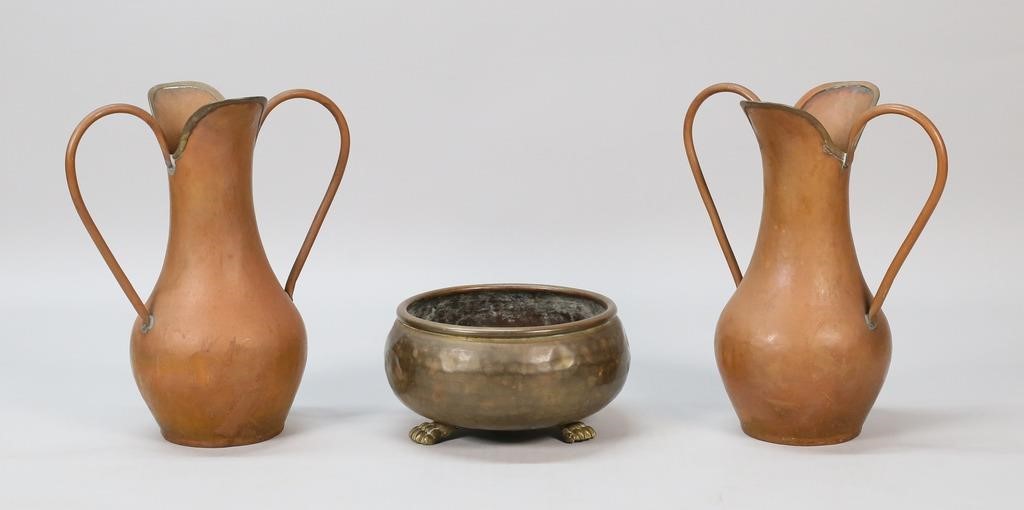 PAIR OF COPPER VASES & RUSSIAN BRASS