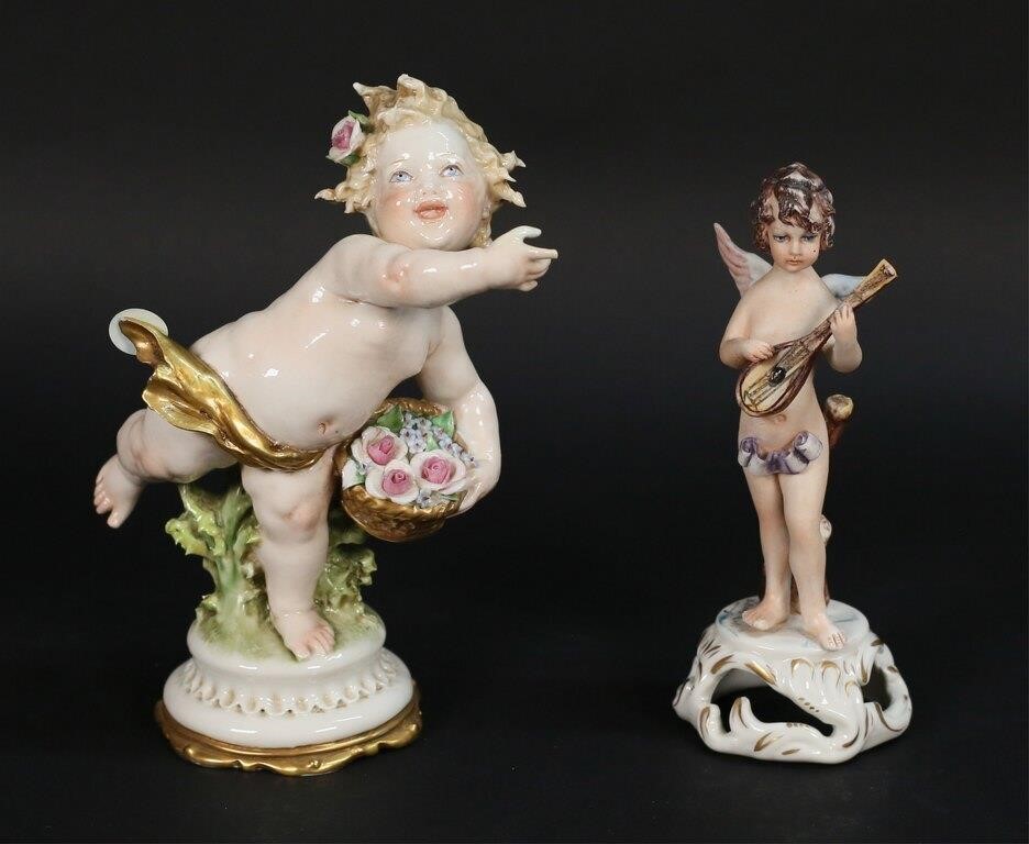 2 CAPODIMONTE PORCELAIN CHERUB