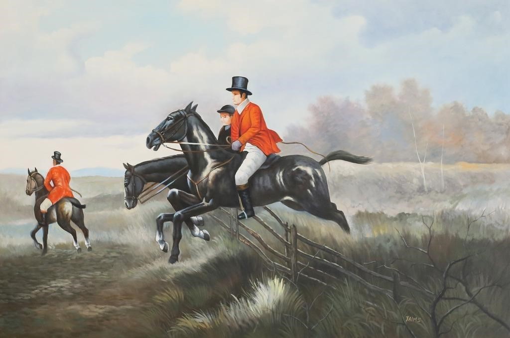 SIGNED JAIMS OIL ON CANVAS HUNT 2feb0e