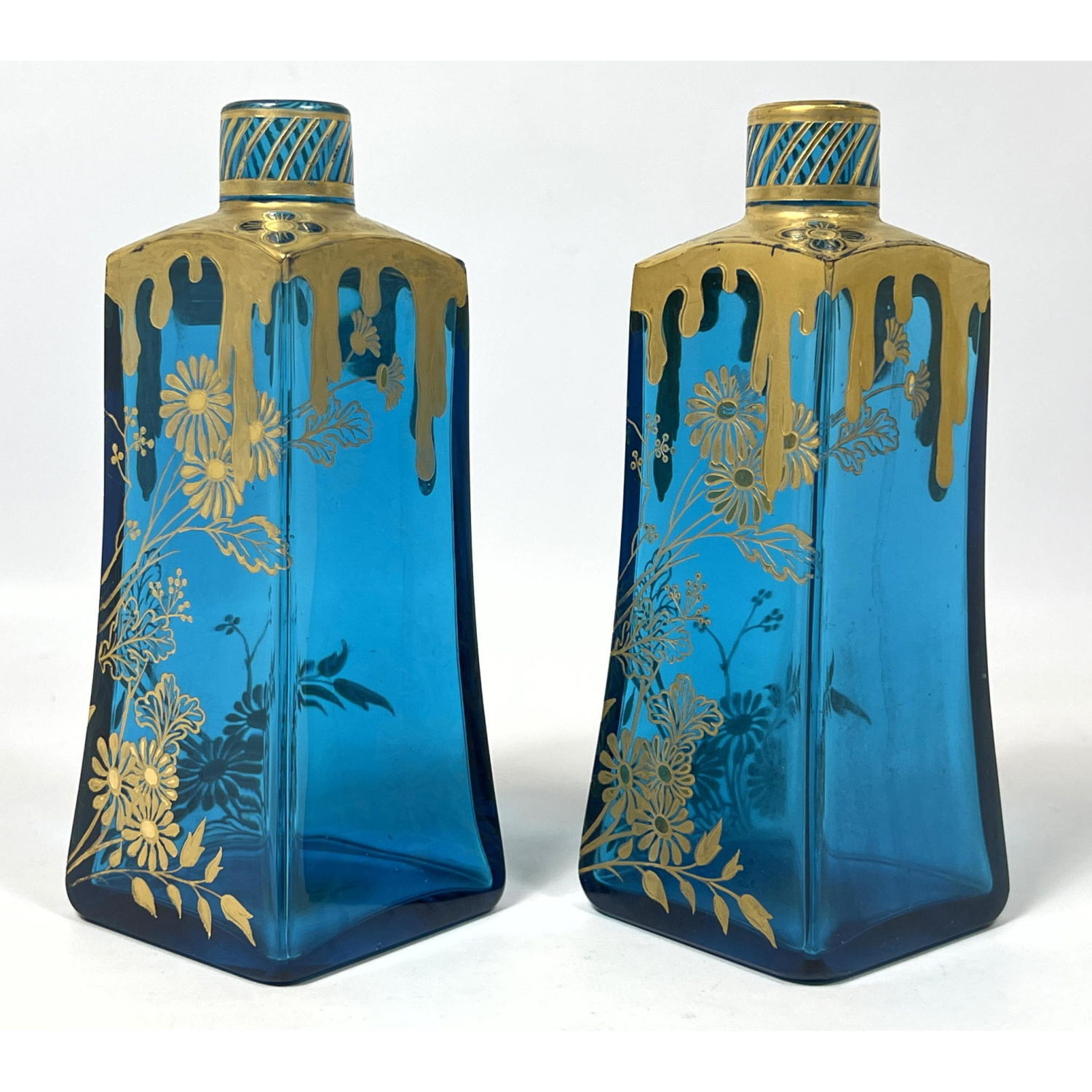 Pr Elegant Blue Glass Bottles Vases.