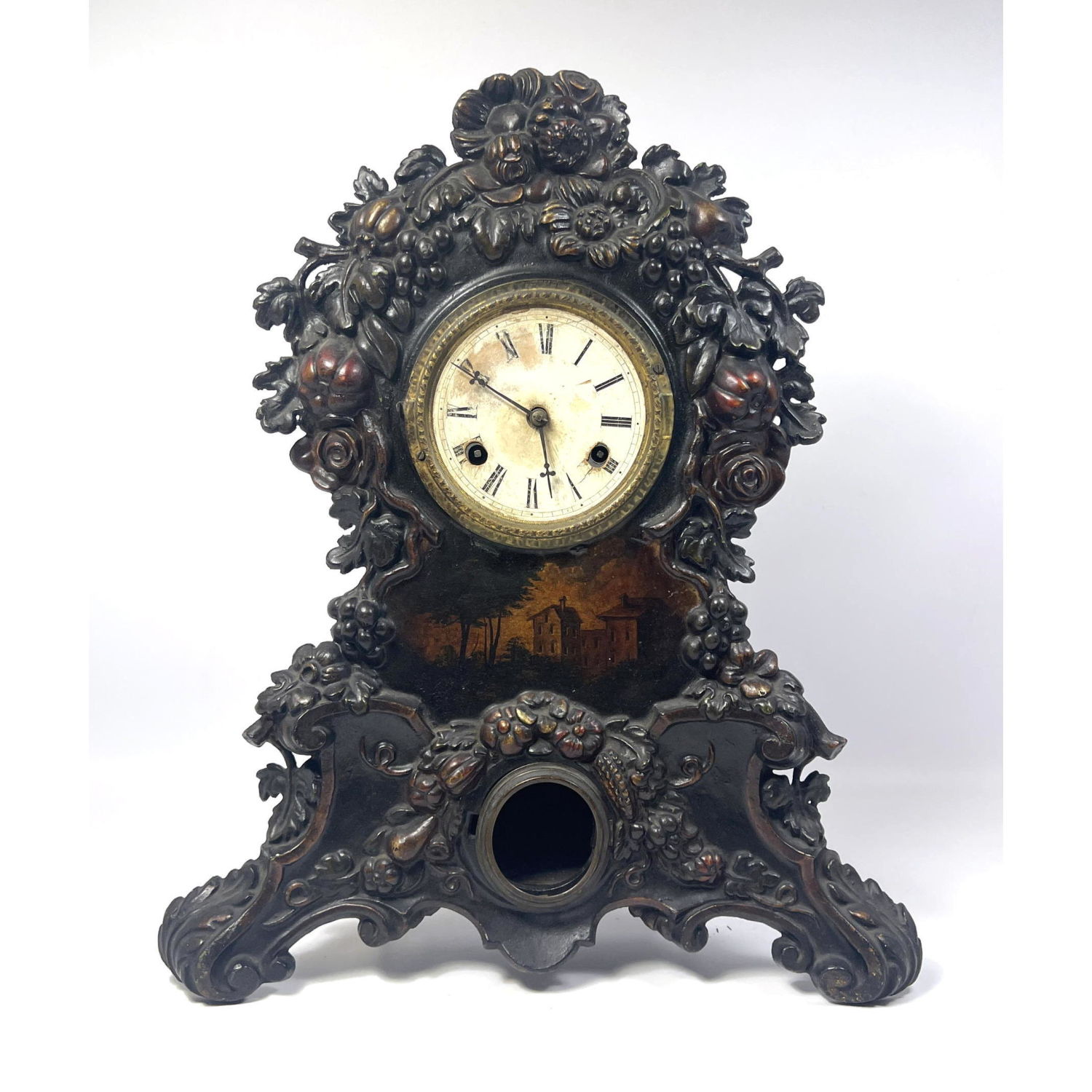 Cast Metal Antique Mantle Clock  2feb7a