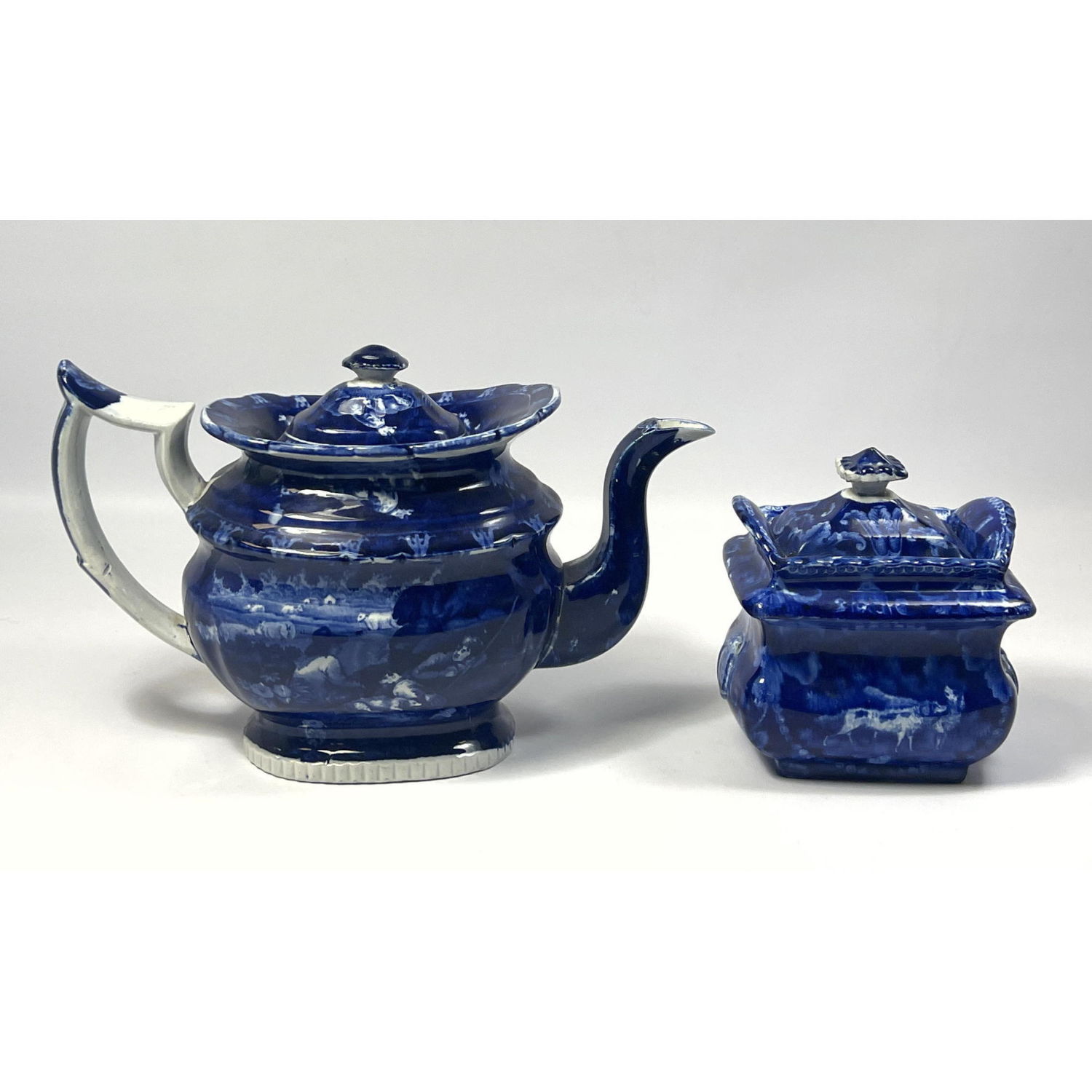 2pc Flow Blue Stoneware Teapot  2feb7d