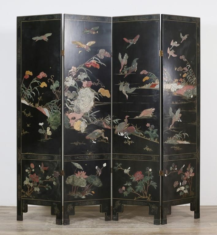CHINESE LACQUERED HARDSTONE INLAID
