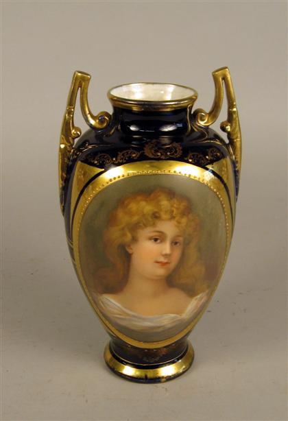 Vienna style porcelain two-handled vase