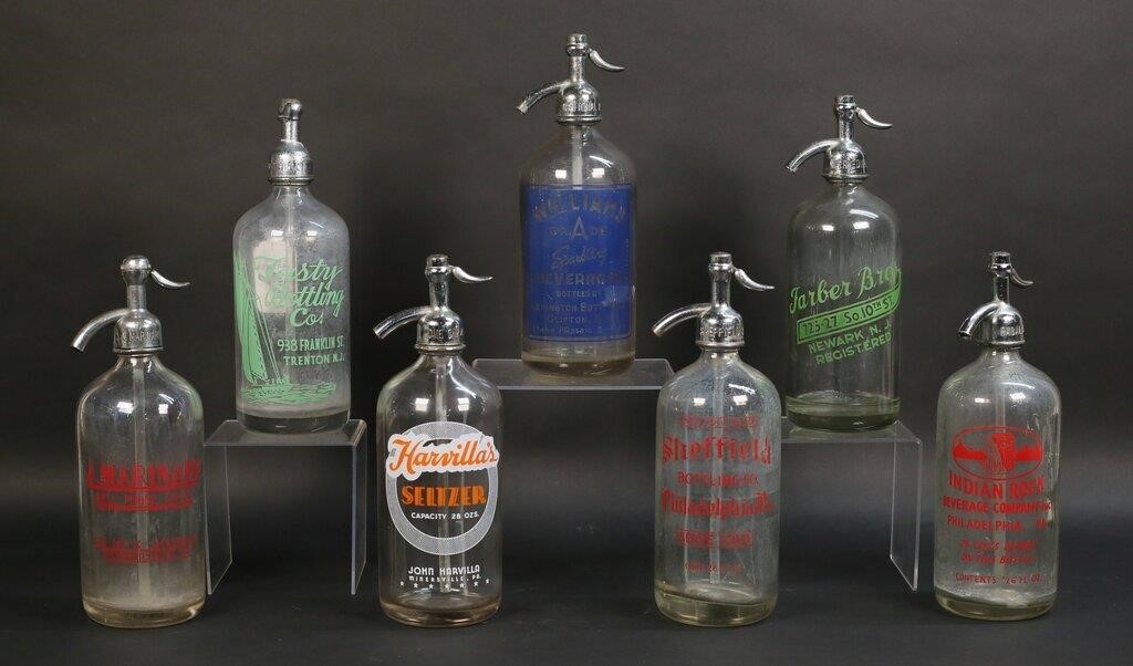 7 VINTAGE GLASS SELTZER BOTTLES 2febeb