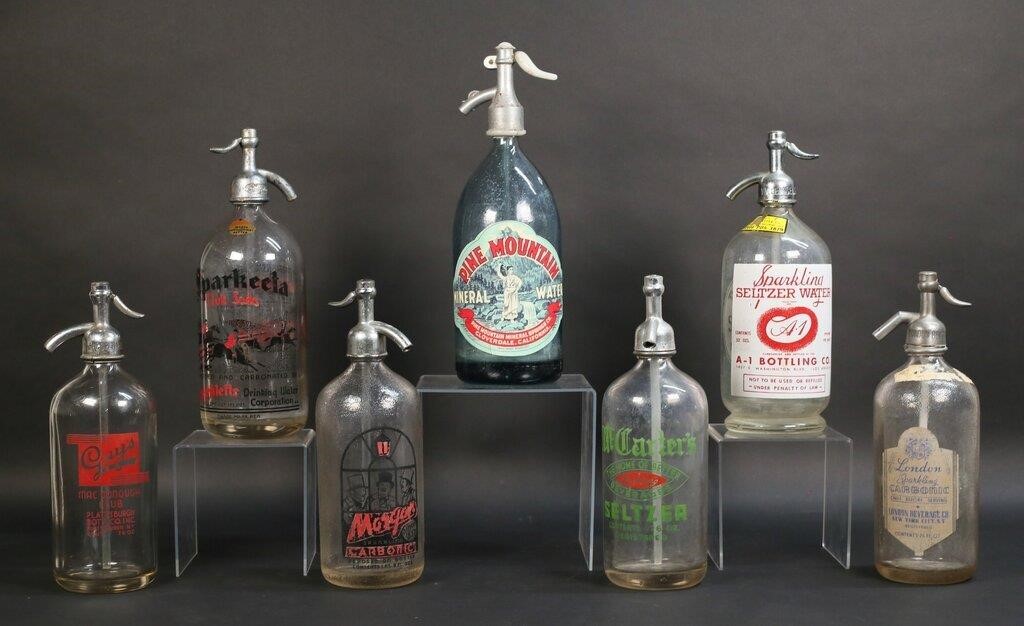 7 VINTAGE GLASS SELTZER BOTTLES 2febed