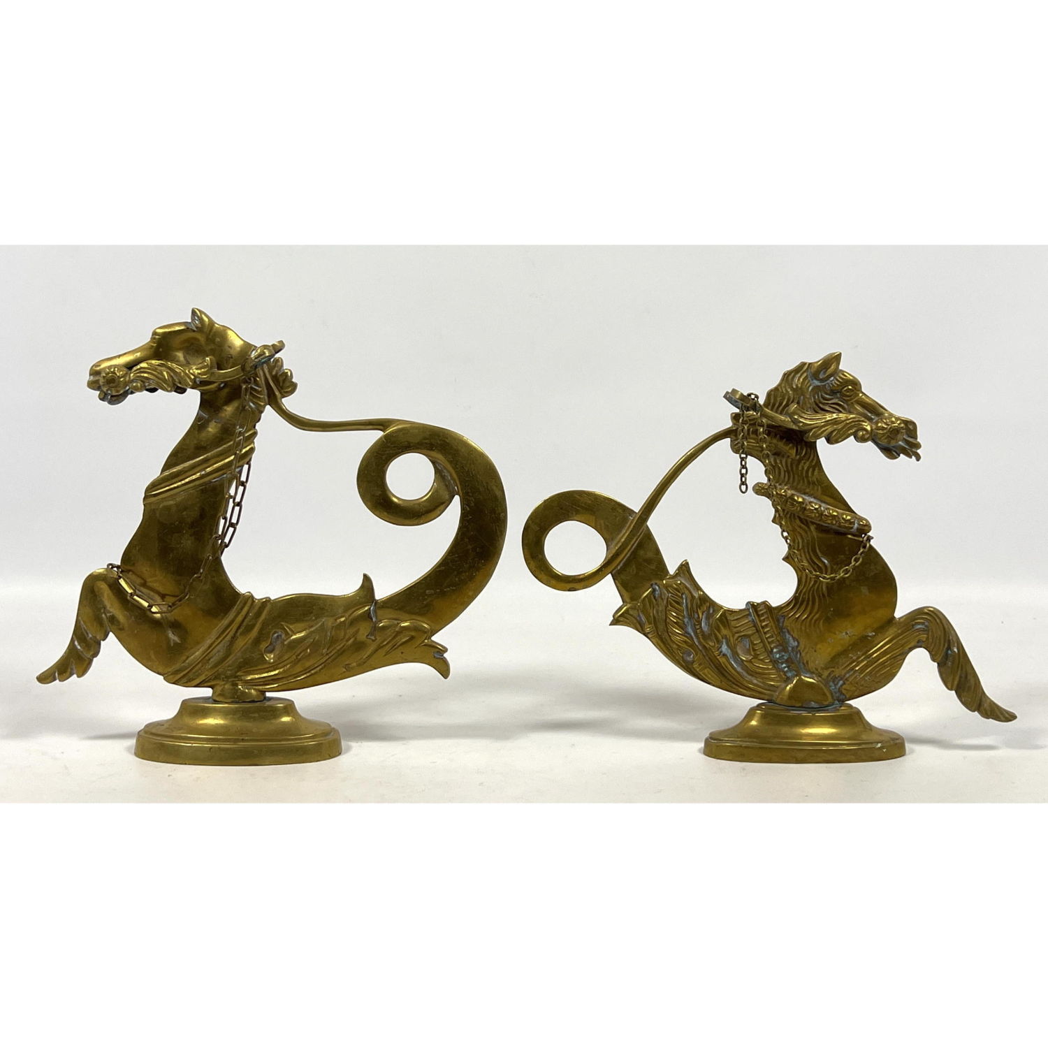 Pr Brass Hippocampus Figural Sculptures.