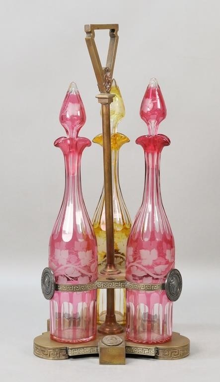 BOHEMIAN GLASS TRIPLE CRUET SETBoehmian