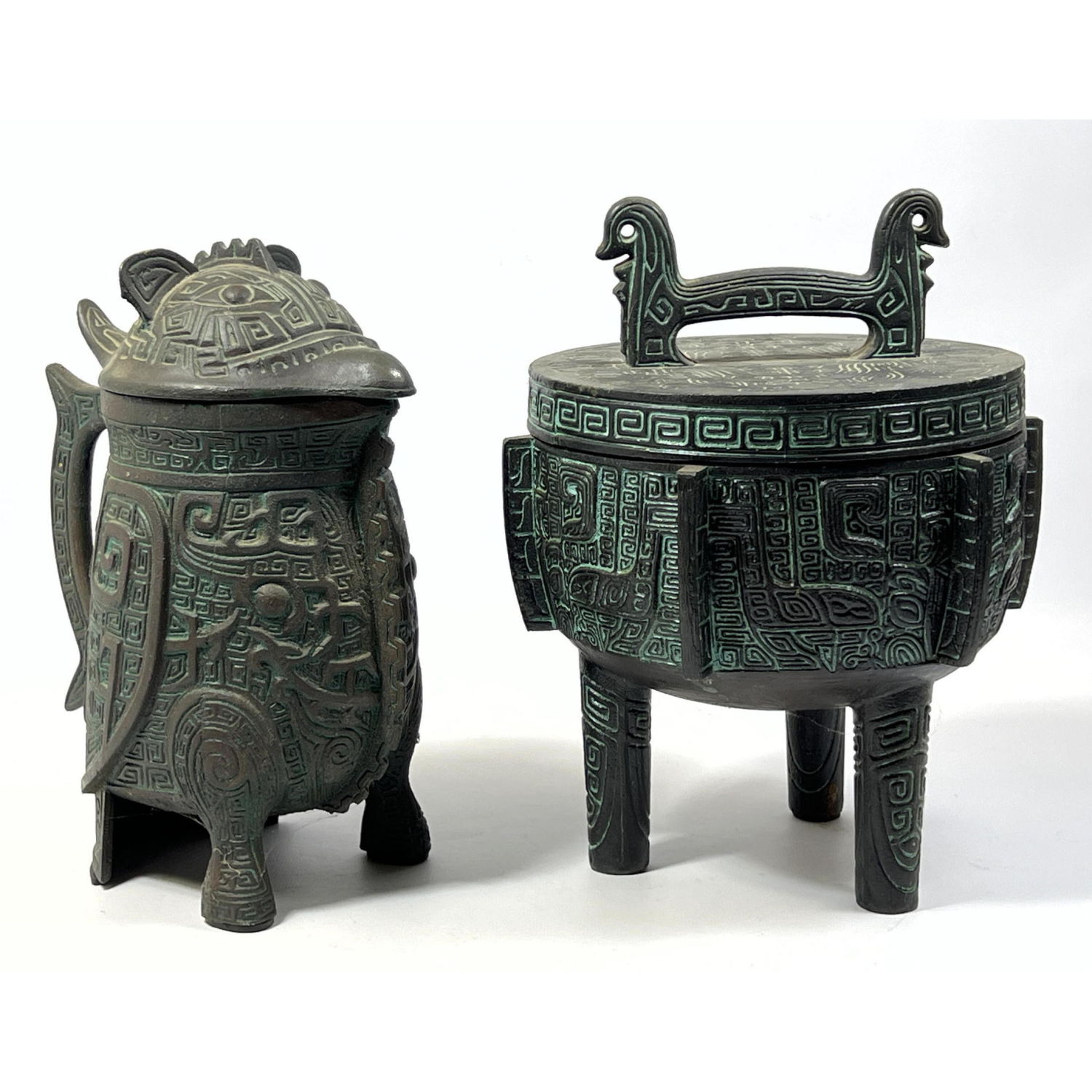 2pc Asian style embossed metal