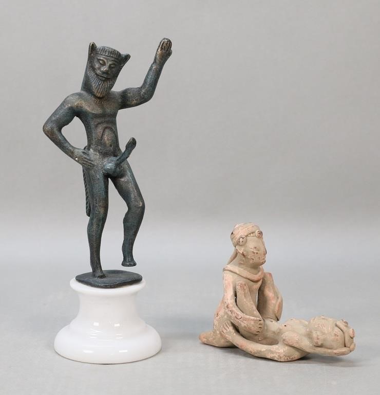 GREEK PAN FIGURE & POTTERY EROTIC