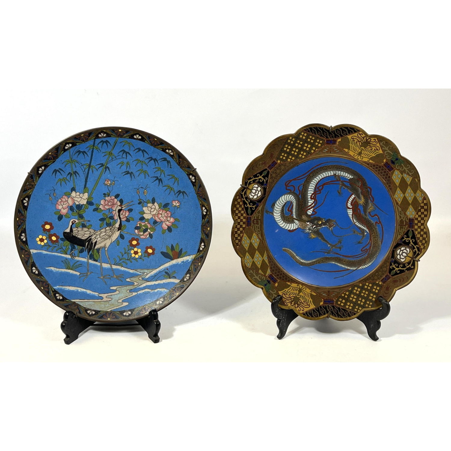 2pc Cloisonne charger plates. Scalloped
