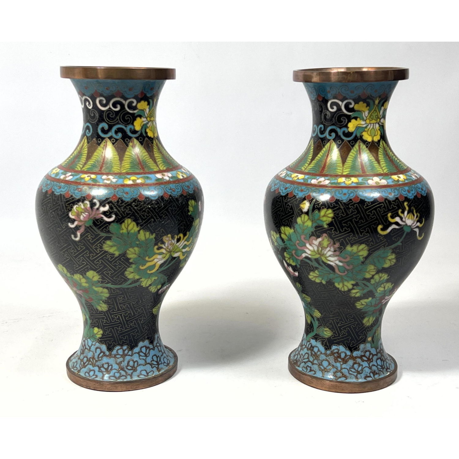 Pair fine Cloisonne vases floral 2fec59