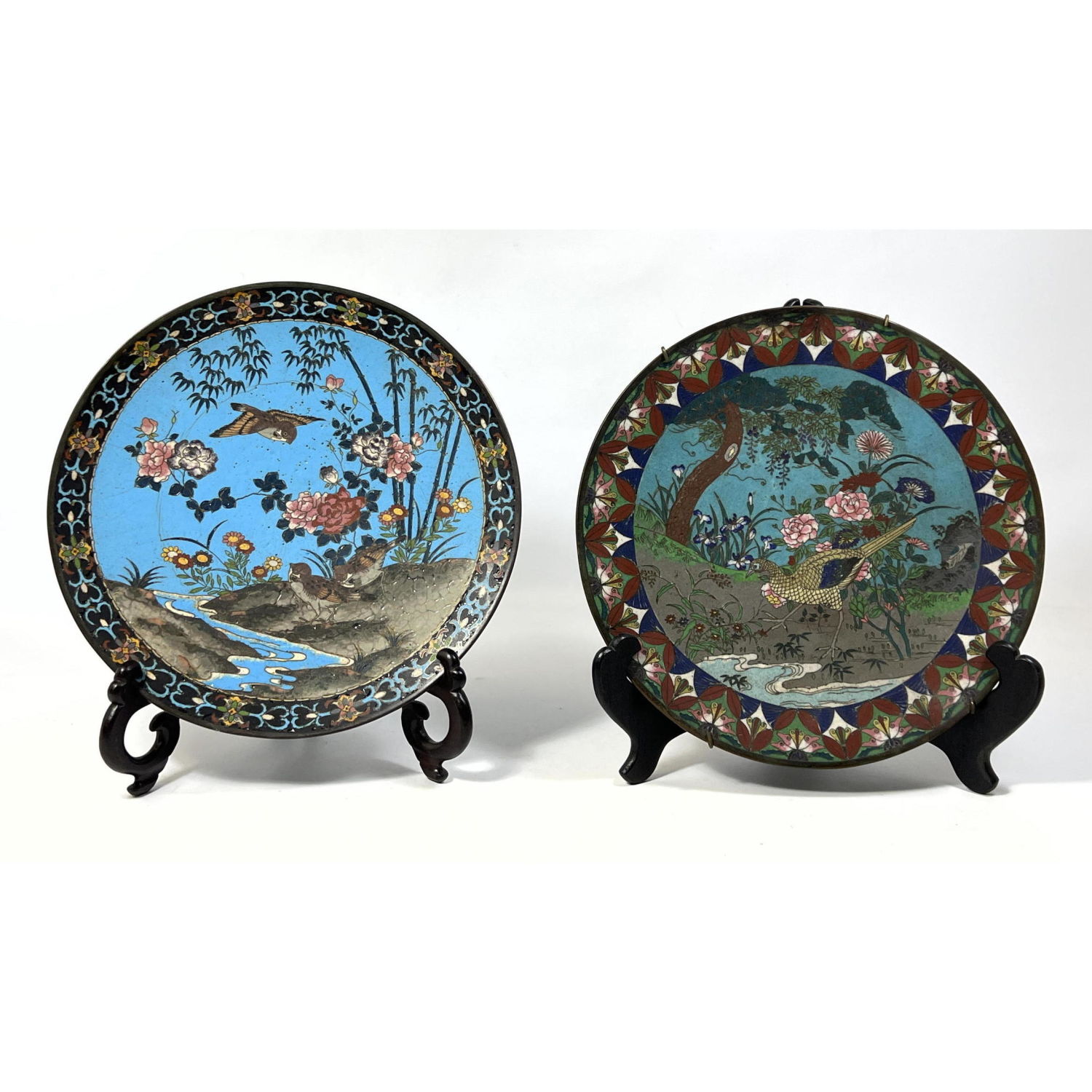 2pc Cloisonne chargers bird and