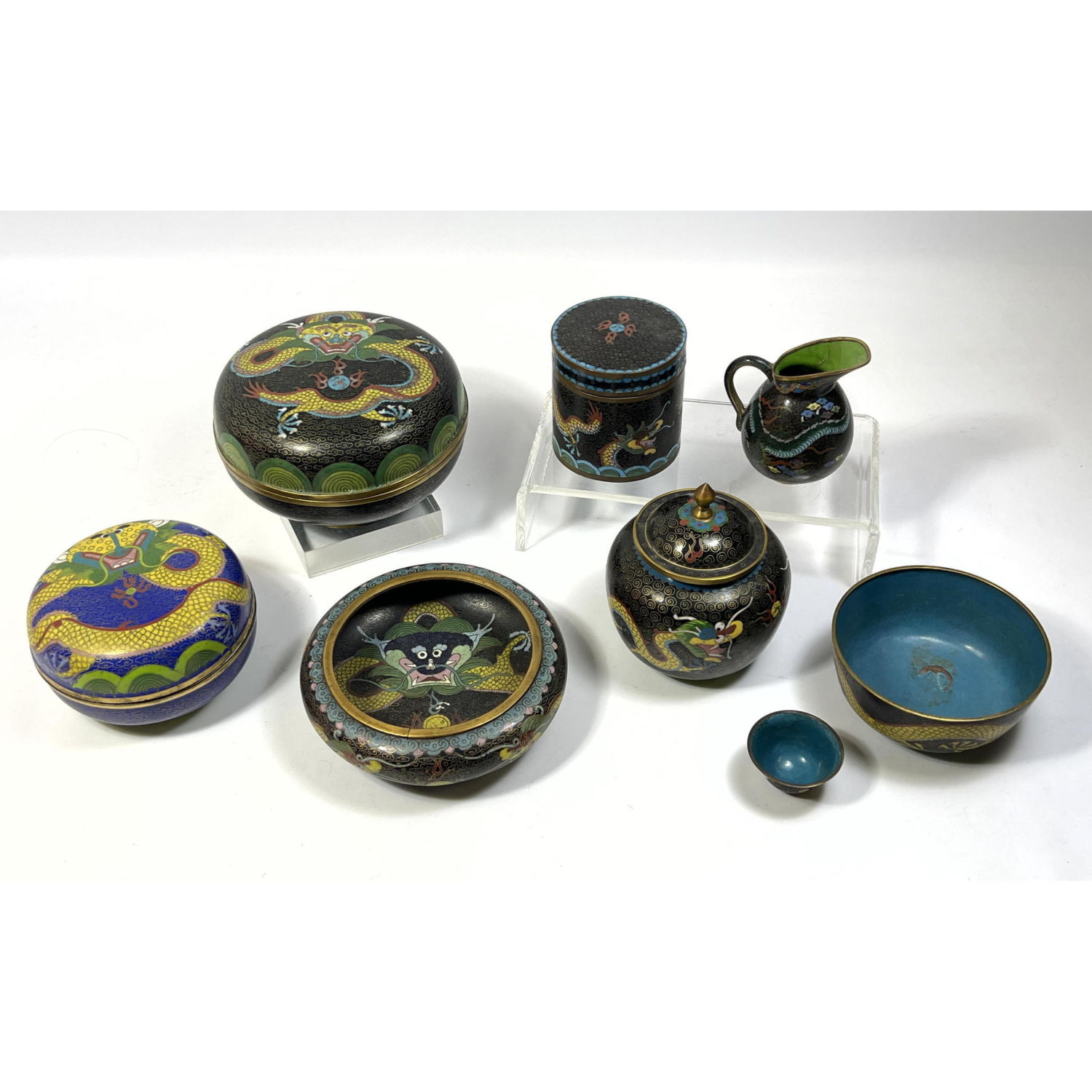 8pc Cloisonne 2 covered bowls  2fec6b