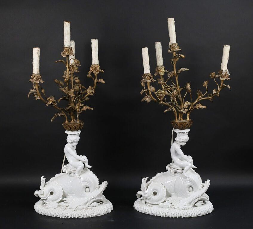 PAIR OF MEISSEN DOLPHIN CANDELABRAPair 2fec79