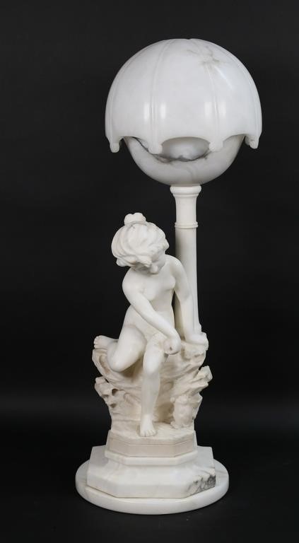 CARVED MARBLE & ALABASTER LAMP GIRL