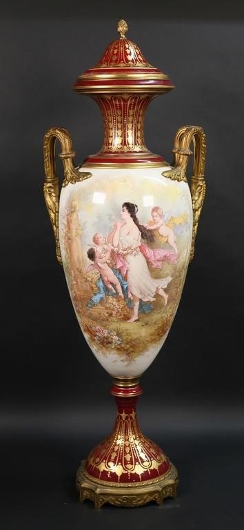 SEVRES STYLE PORCELAIN LIDDED VASELarge