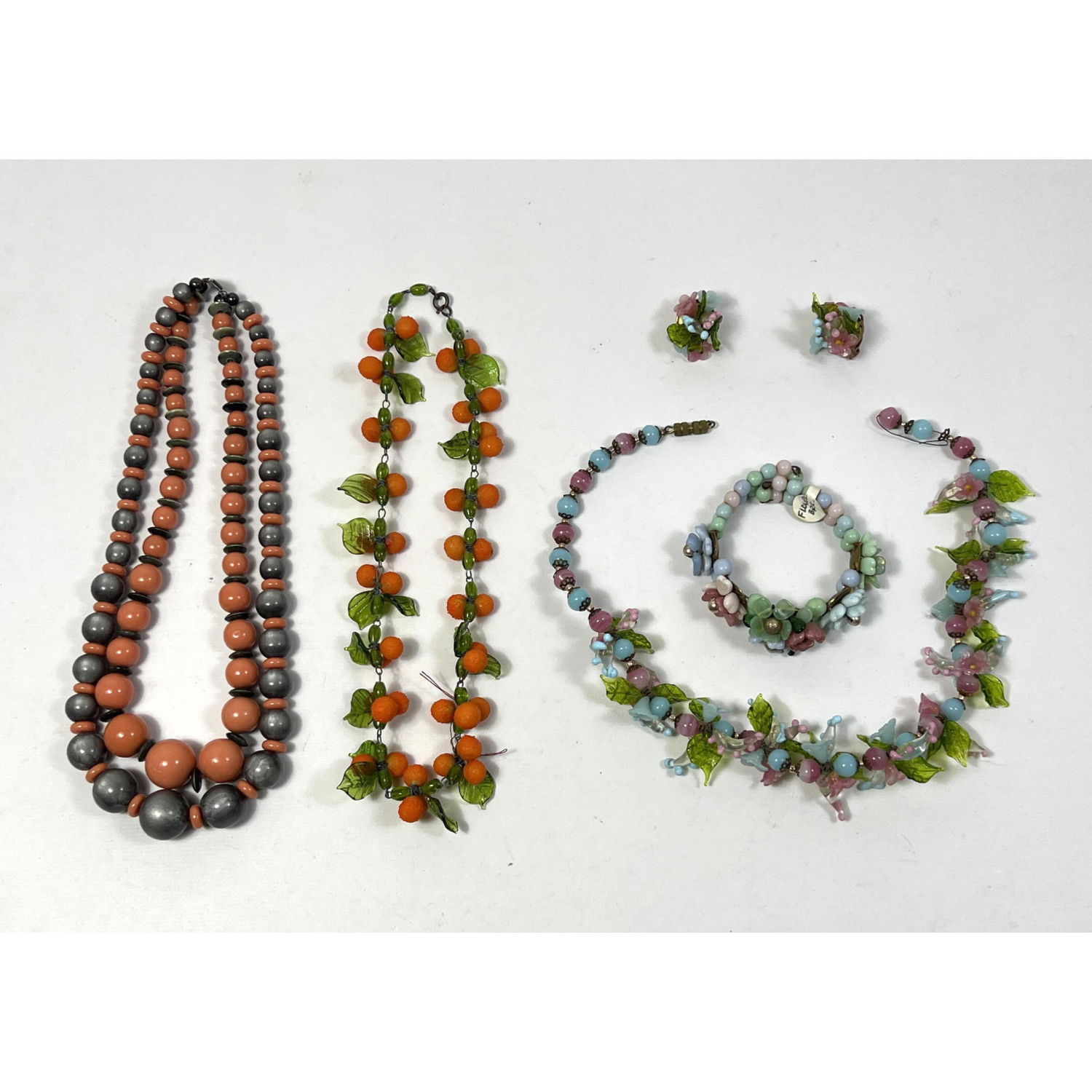 Lot Glass Fruit and Floral Necklaces,