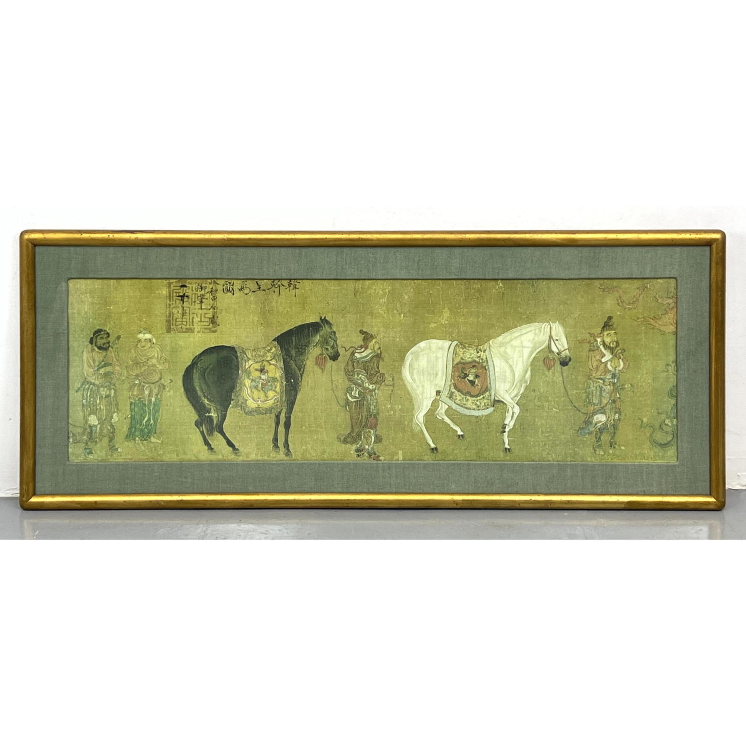 Asian Print of Men with Two Horses.