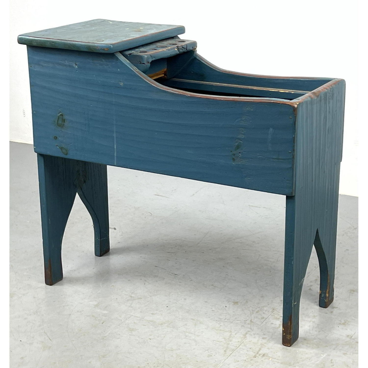 Blue Painted Wood Cobblers Bench. 

Dimensions: