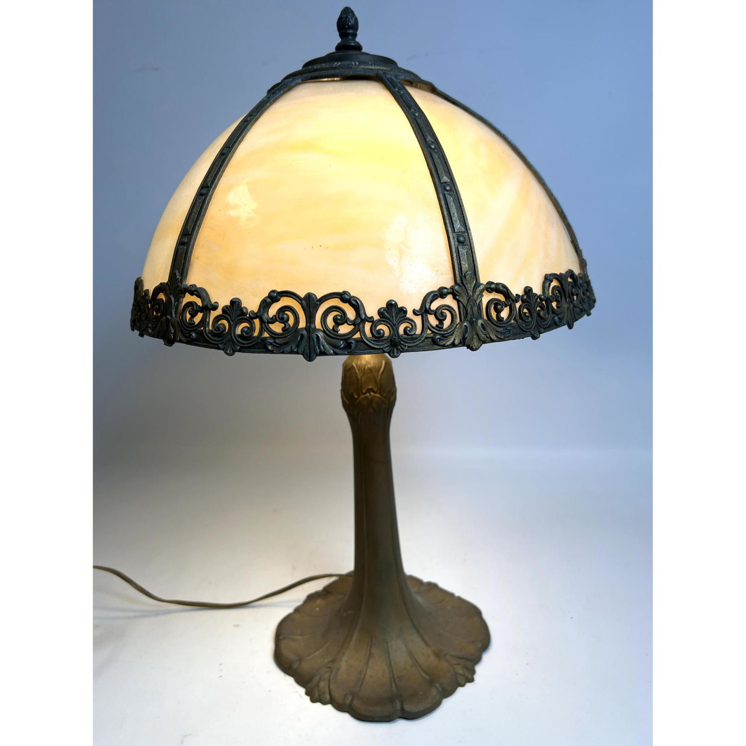 Antique tan slag glass lamp with tree