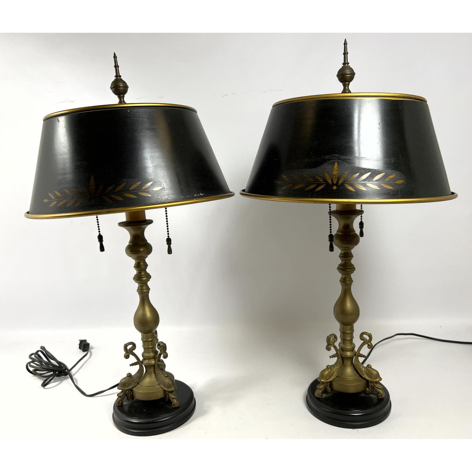 Pr Brass dolphin and metal shade