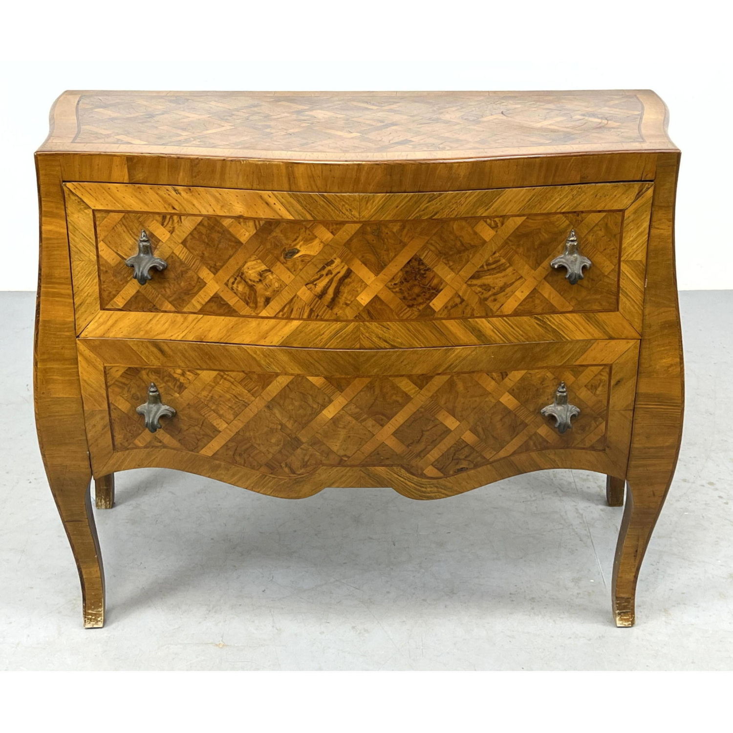 Italian Parquetry Two Drawer Bombe
