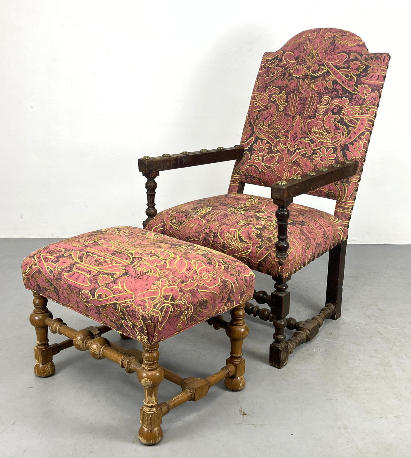 Jacobean Style armchair and Ottoman.