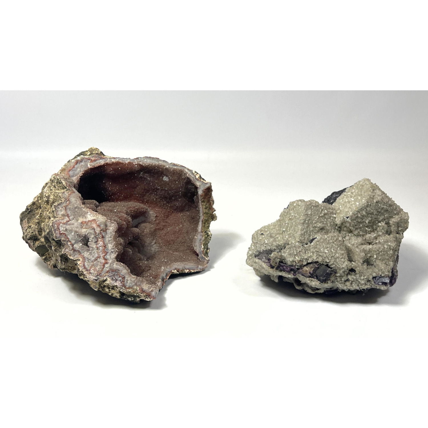 2pc Rock Mineral Specimen. Geode. Large