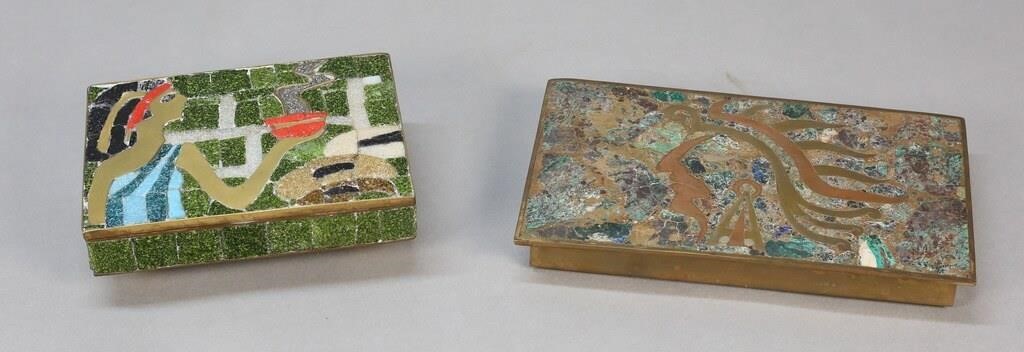 2 MEXICAN BRASS & MOSAIC BOXES