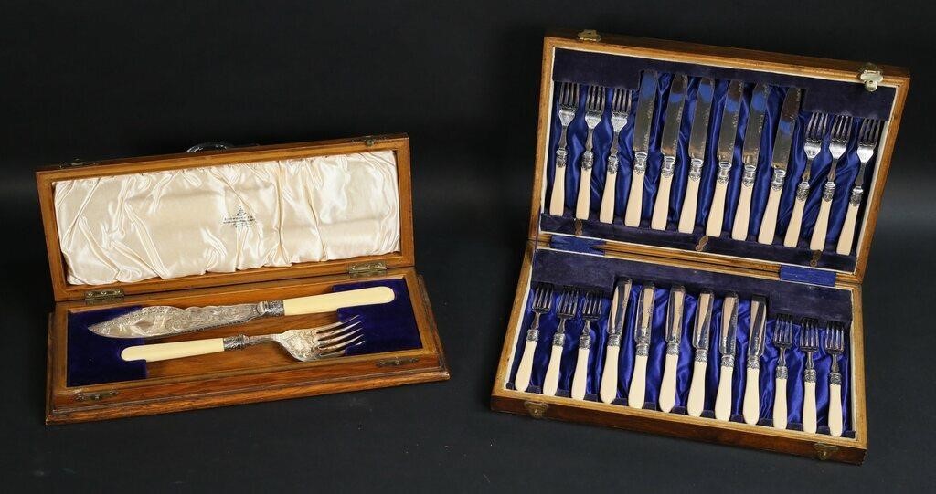 ENGLISH SILVERPLATE FISH SET & SERVING