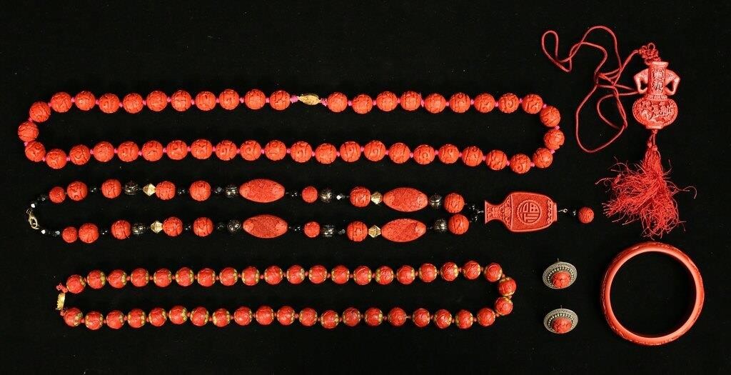 COLLECTION OF CINNABAR JEWELRYLot 2feeef