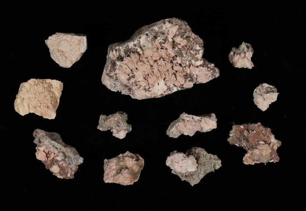 11 PINK BARITE SPECIMENS CRESTED