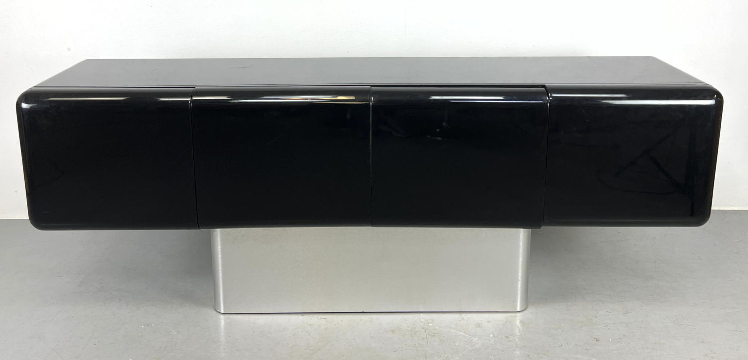 Large Black Lacquer and Metal Sideboard
