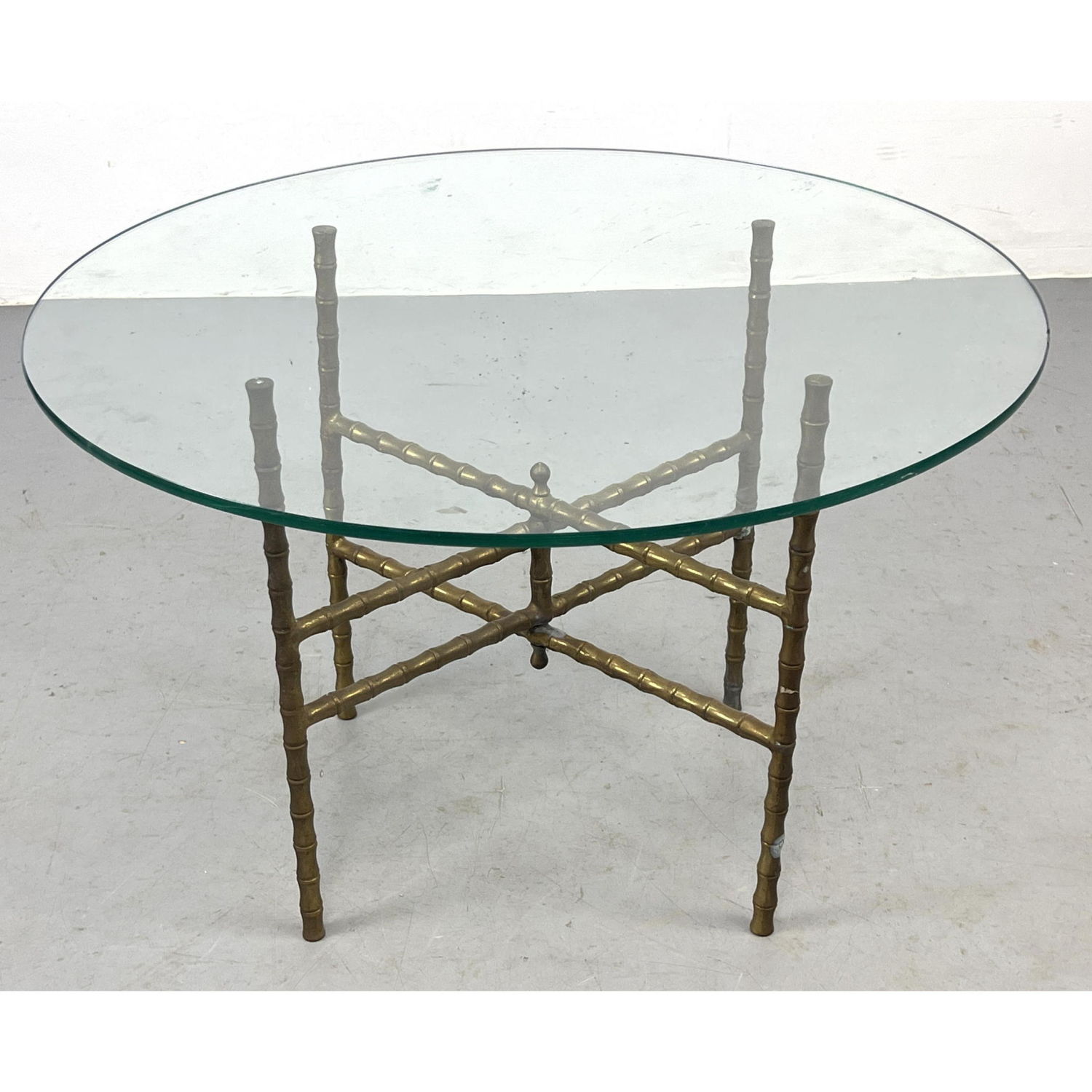 Brass Faux Bamboo Side Table. Round