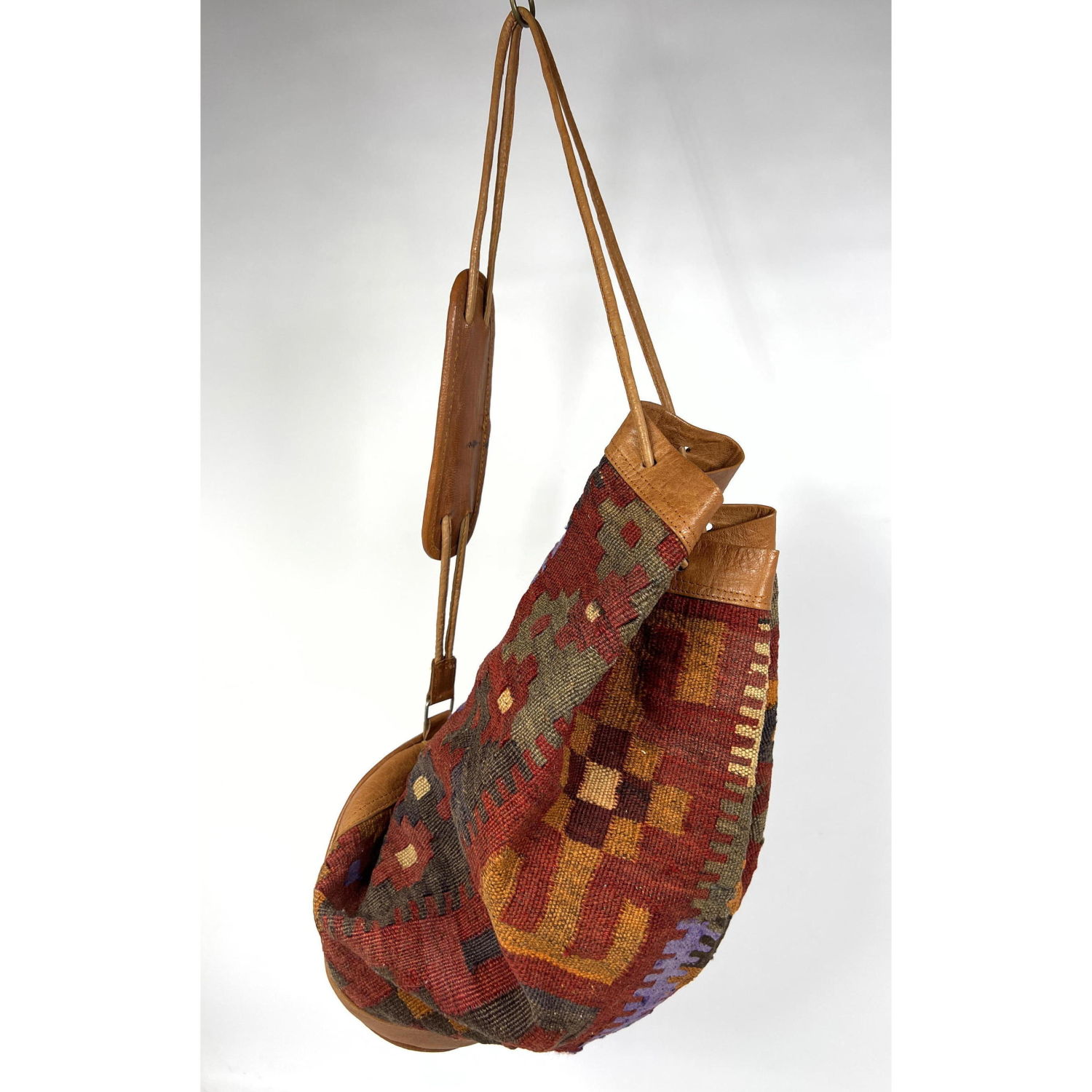 Vintage Leather and Woven Kilim