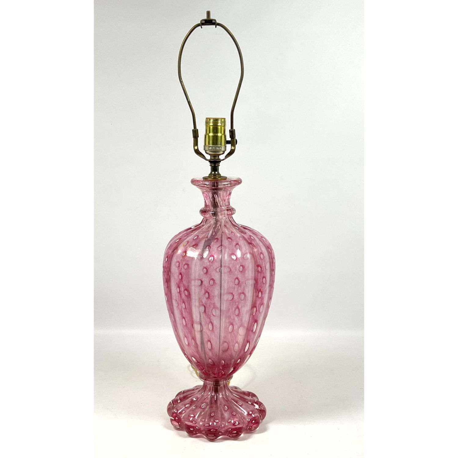 Murano Art Glass Lamp Pink Ribbed 2feff1