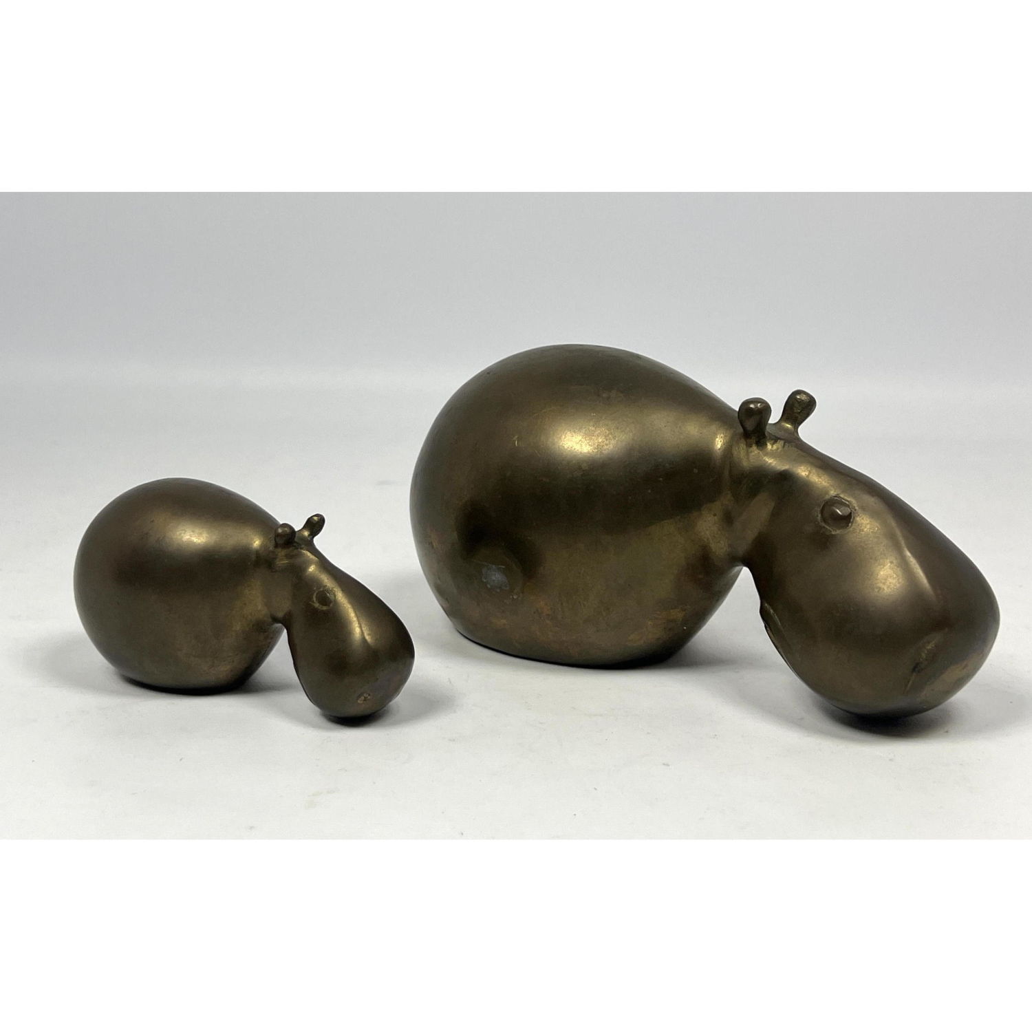 2pc Figural Brass Hippo Sculptures.