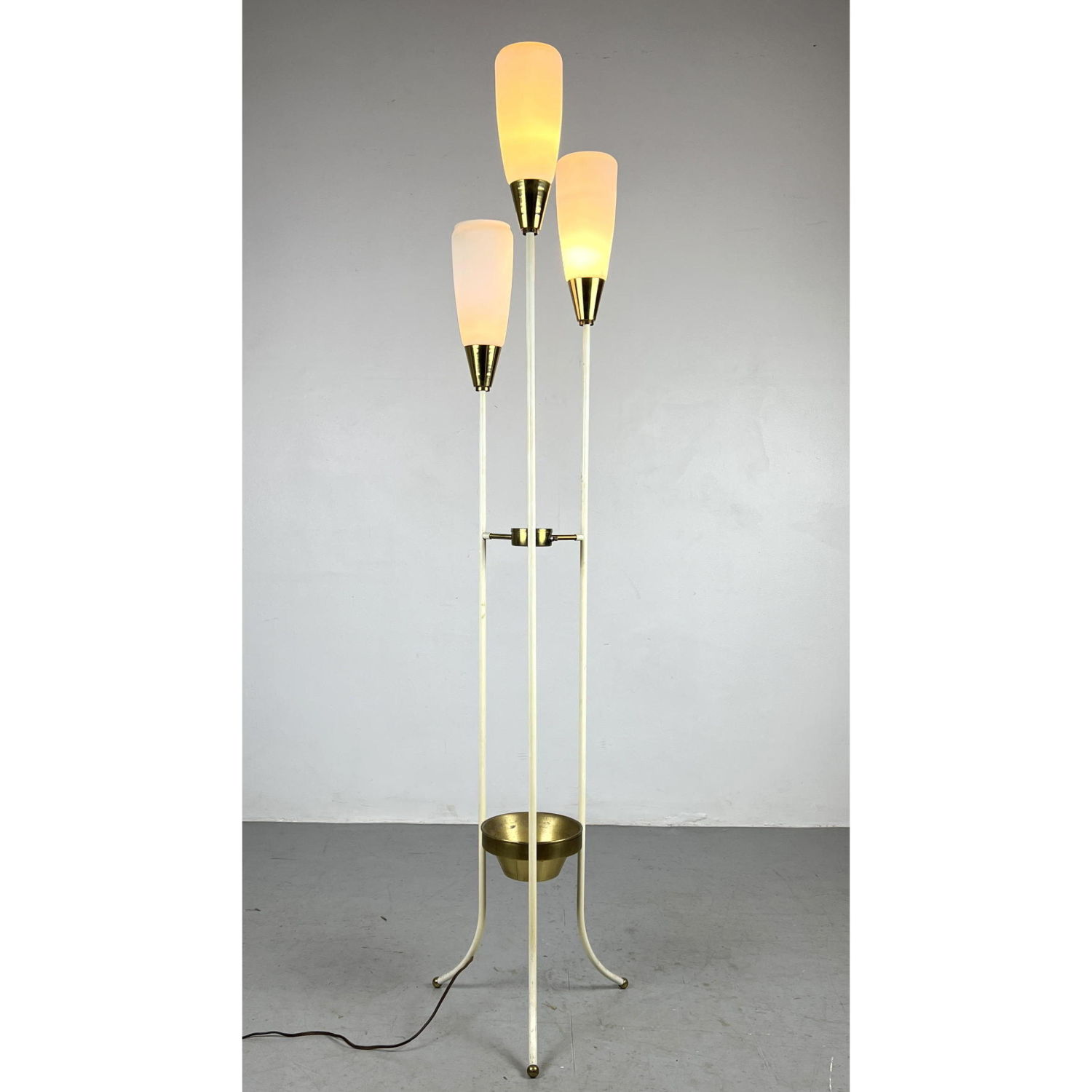 Modernist Floor Lamp. Brass and White