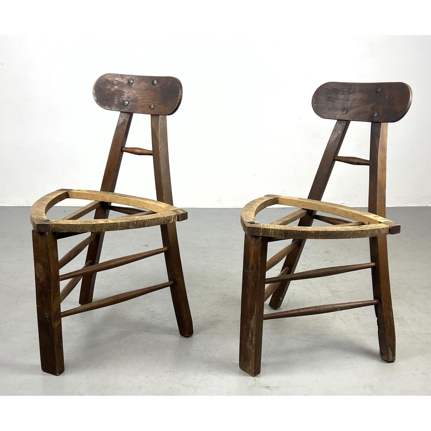 Pair French Rustic Triangle Chairs.