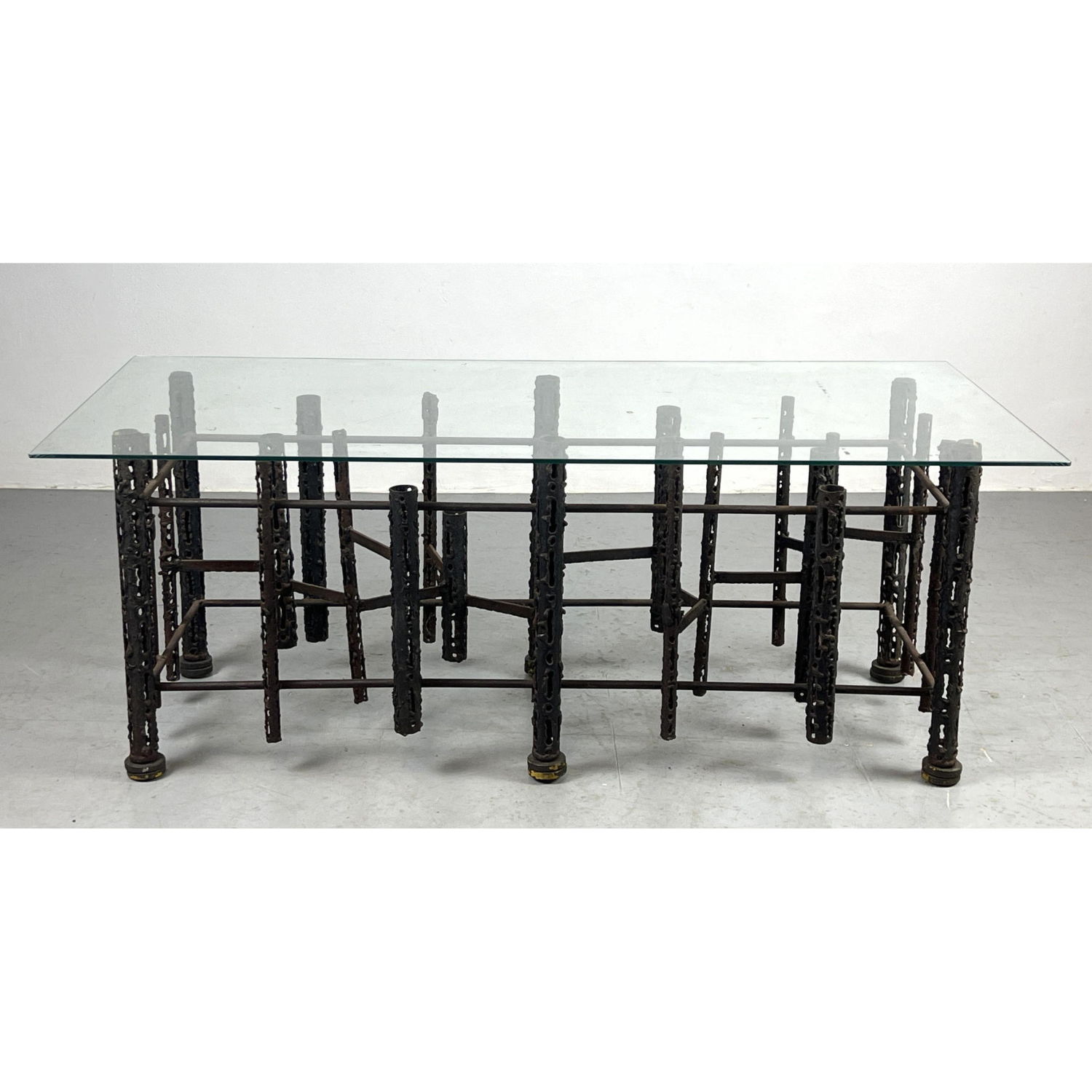 Brutalist glass top coffee table  2ff051