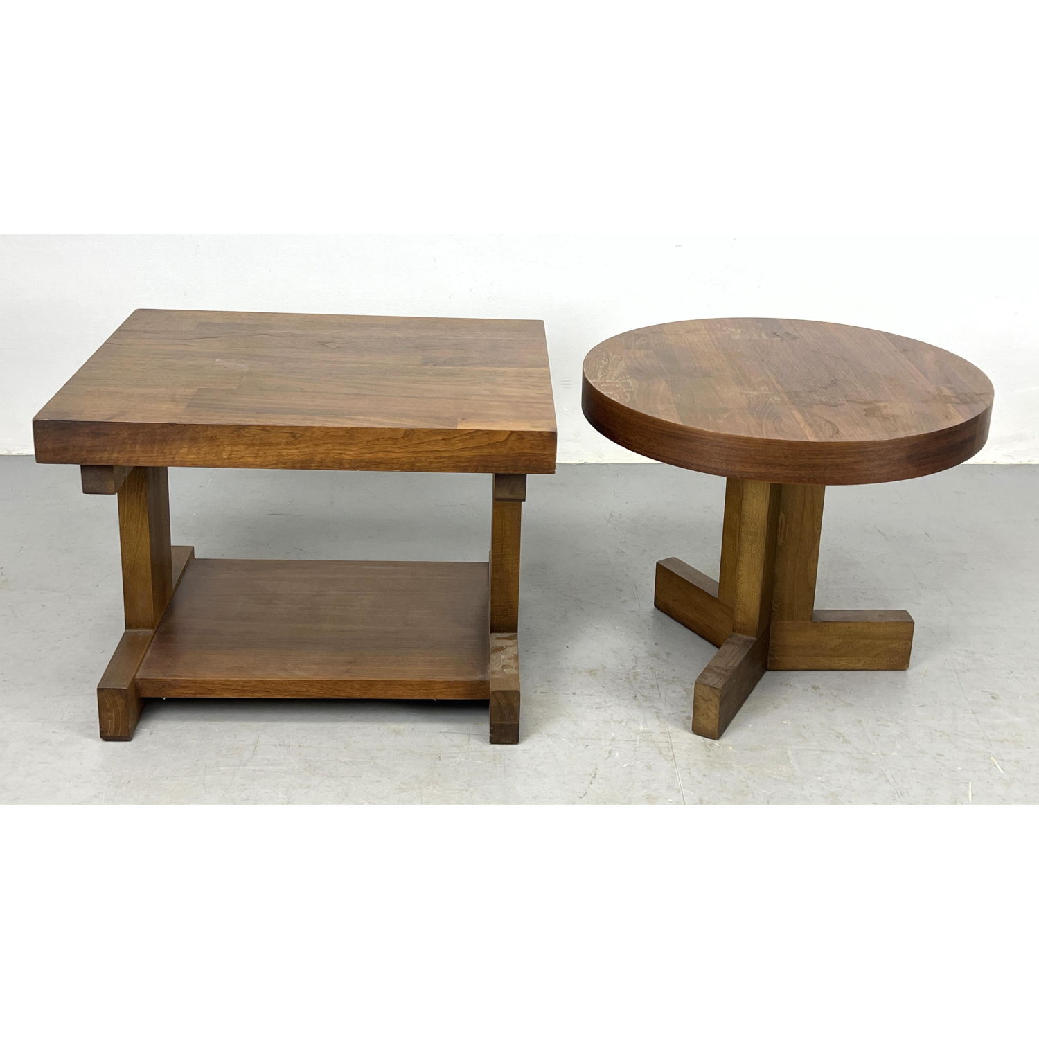 2pc Wood Side Tables. LANE Round