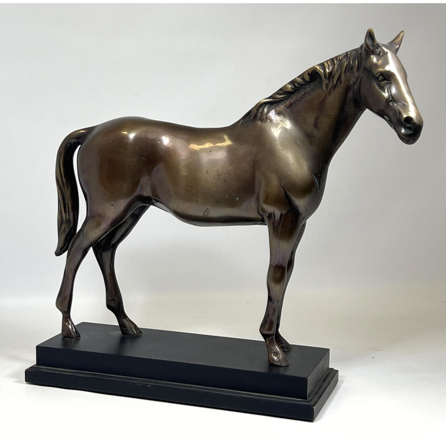 Figural Brass Horse Sculpture. On Black