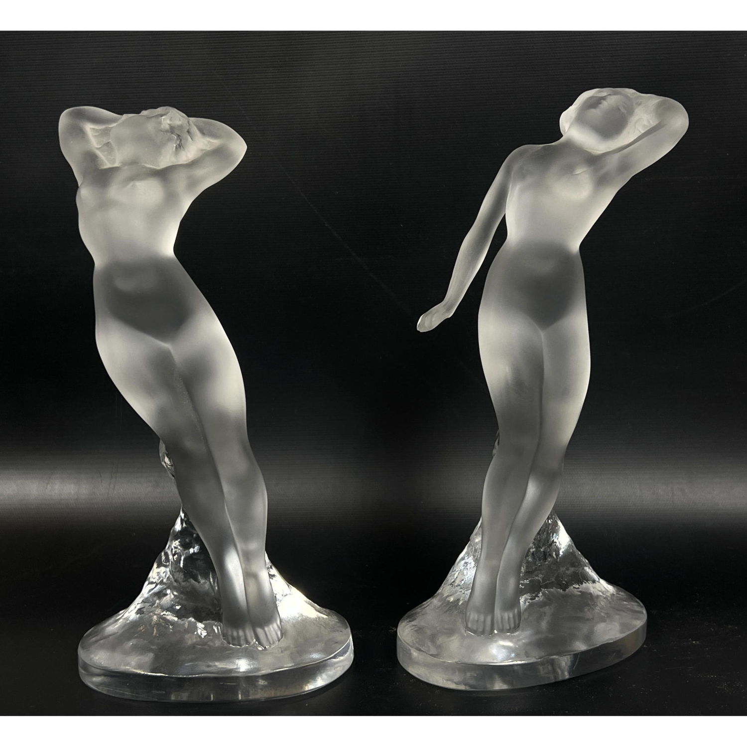 2pc LALIQUE Crystal Nude Figural
