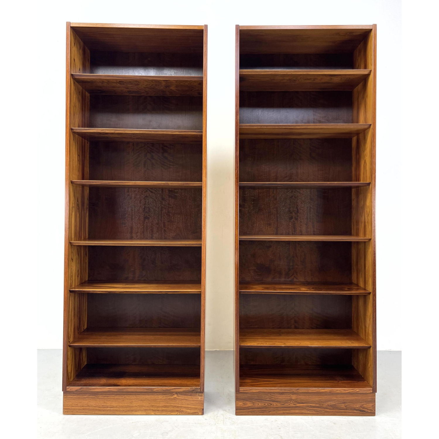 Pr Tall Rosewood Bookcases Shelves.
