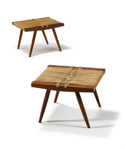 Pair of walnut grass-seat stools