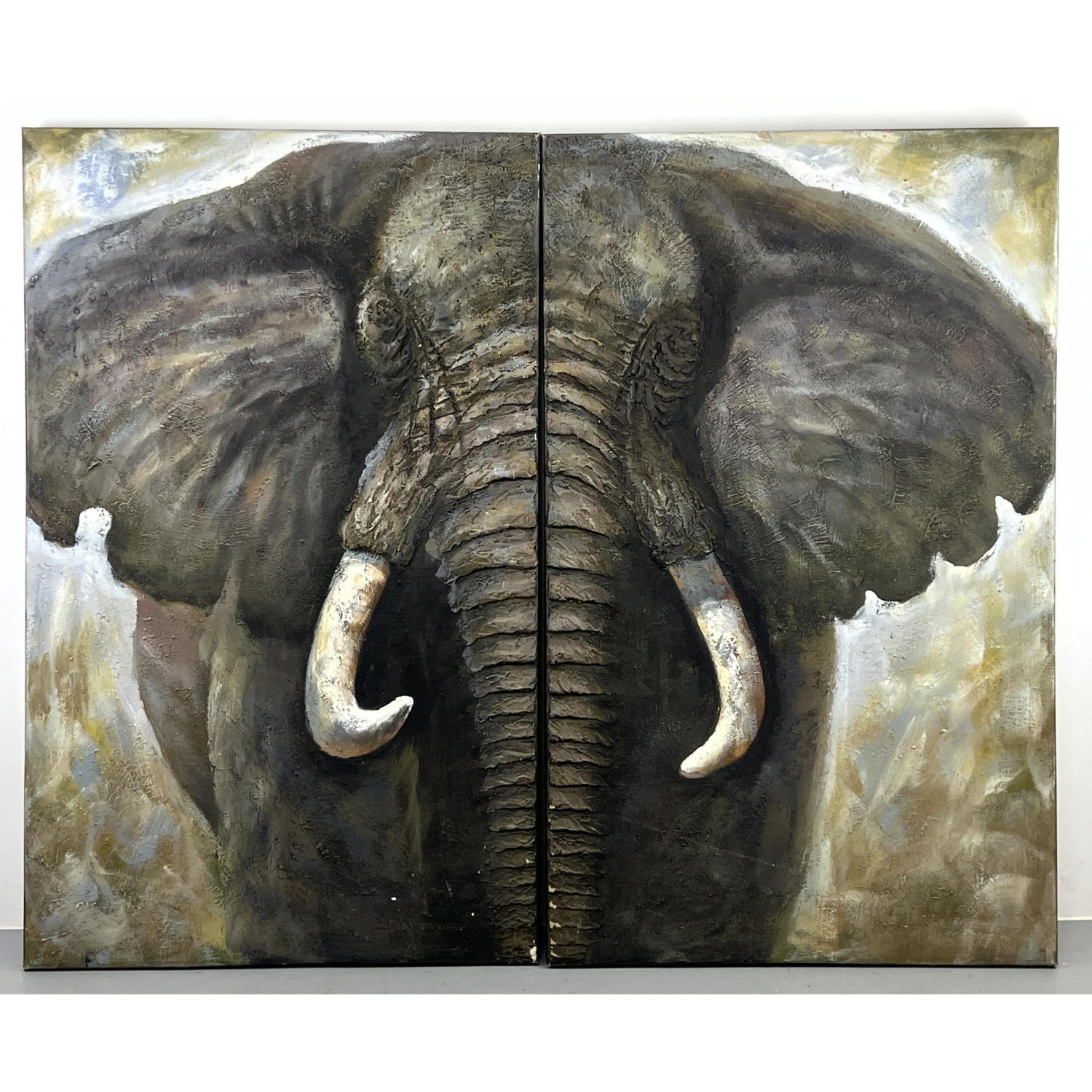 Large 2 Part oil paintings of elephant.