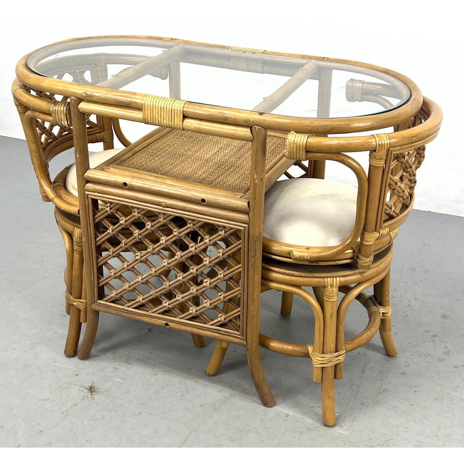 Bamboo Rattan Glass Top Cafe Table  2ff26b