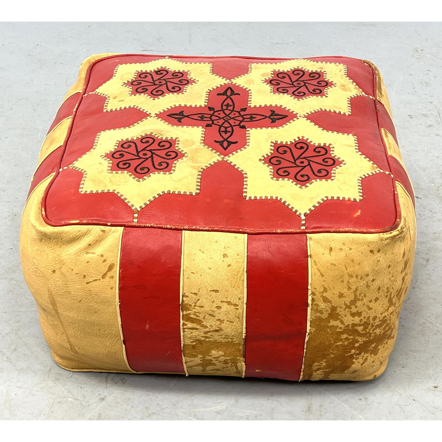 Leather Moroccan Pouf Stool Ottoman.