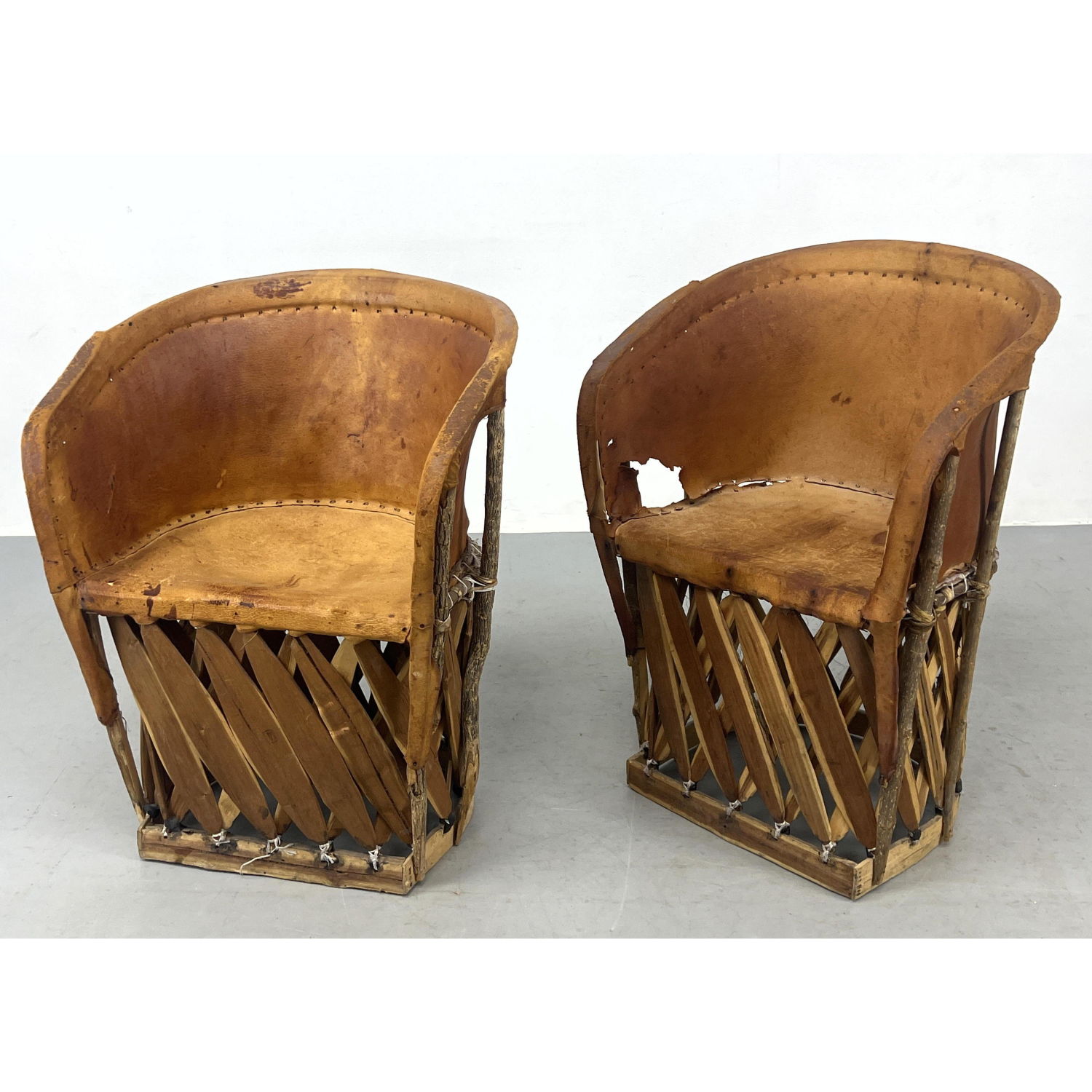 Pr Mexican Leather Lounge Chairs.